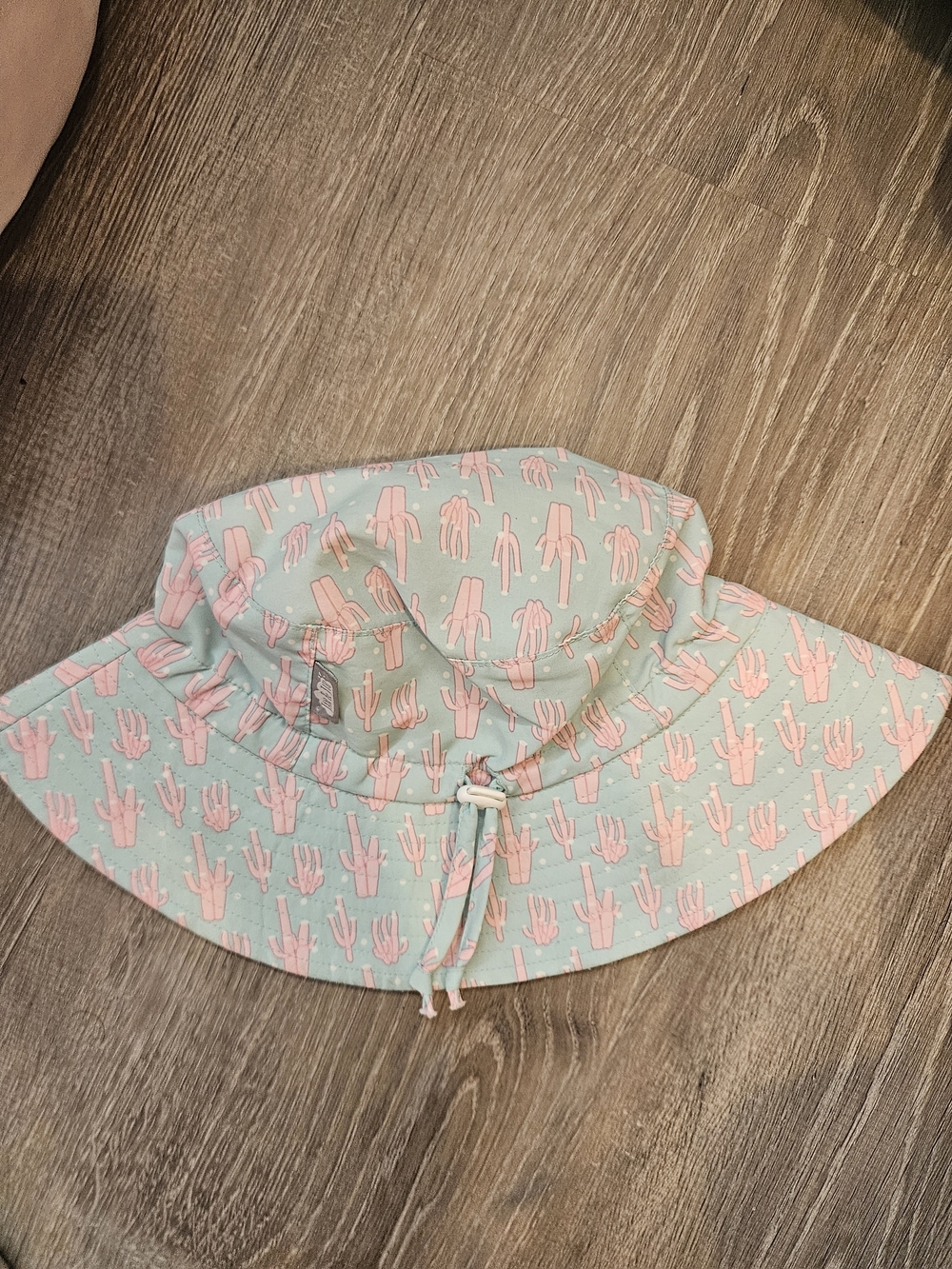 Kids Sun Hat with Pink Cactus Print - Mint